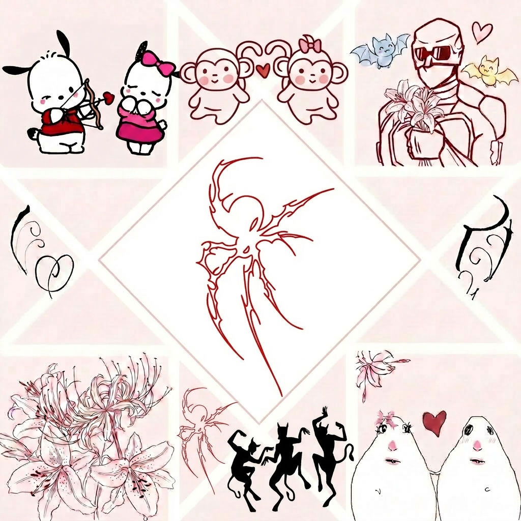 vale, ahora quiero que de la imagen quites los 3 dibujos que estan en el medio abajo, que estan entre los dibujos de las esquinas inferiores, y que en las figuras que quitaste previamente los dibujos pongas: En la figura de la izquierda la imagen 2, y la figura de la derecha la imagen 3