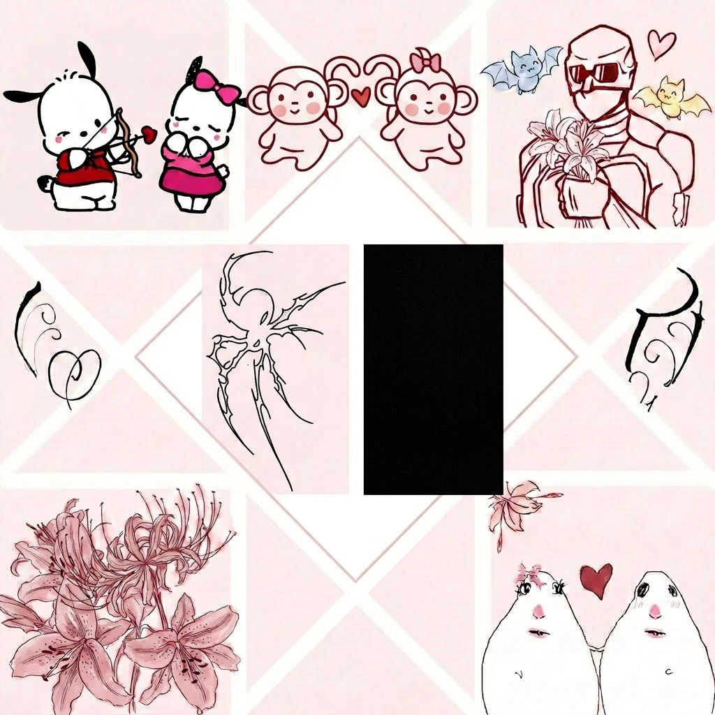 vale, ahora quiero que de la imagen quites los dibujos que estan en el medio abajo que son los de la luna y el sol que  esta entre los dibujos de las esquinas inferiores, y quiero que pongas en esos espacios del medio la imagen 2 y 3. Quiero que en la figura de la izquierda pongas el dibujo de la imagen 2, y en la figura de la derecha pongas la imagen 3