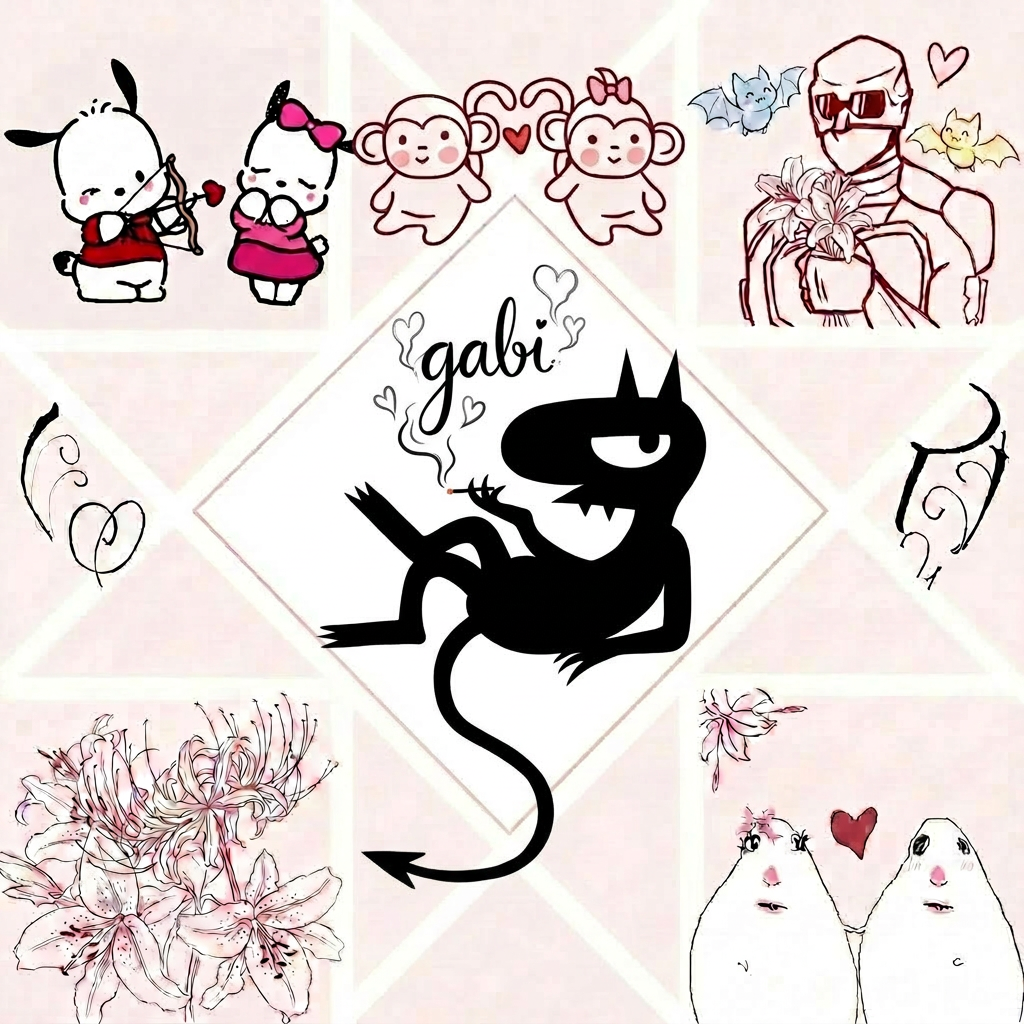 vale, ahora quiero que de la imagen pongas la imagen 2 en el triangulo de la izquierda que esta libre de abajo, que esta entre los dos dibujos de las esquinas inferiores izquierda y derecha. Quiero que el dibujo se adapte con la  figura, y que el humo sea como de corazones o diga gabi