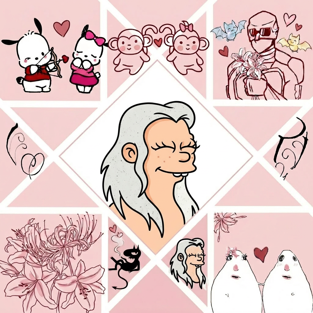 vale, ahora quiero que al lado del dibujo del diablo negro que esta abajo, pongas a la chica de la imagen 2 sonriendo en el triangulo que esta al lado