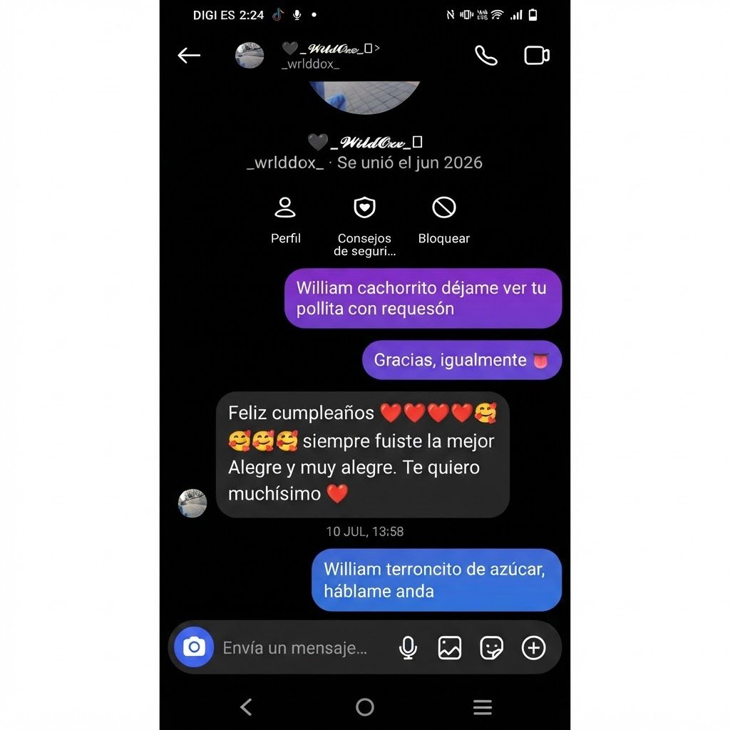 AI Design for cambia el mensaje de instagram que esta en el chat de color gris, el que dice "vete a la mierda" por uno que diga algo por el estilo de la imagen 2. No quiero que cambies nada del chat, y quiero que el texto que remplaces tenga la misma tipografia que los demas mensajes, vamos, la de instagram