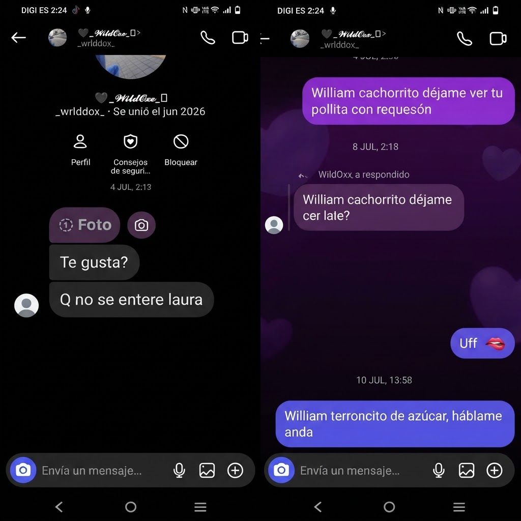 AI Design for cambia el mensaje de instagram que esta en el chat de color gris, el que dice "vete a la mierda" por los 3 mensajes que estan en la foto 2. Luego de que remplaces todo sin cambiar ni la tipografia ni nada de la imagen, haz que el mensaje que dice "gracias igualmente" diga "uff" y añadele un emoji de labio mordiendose
