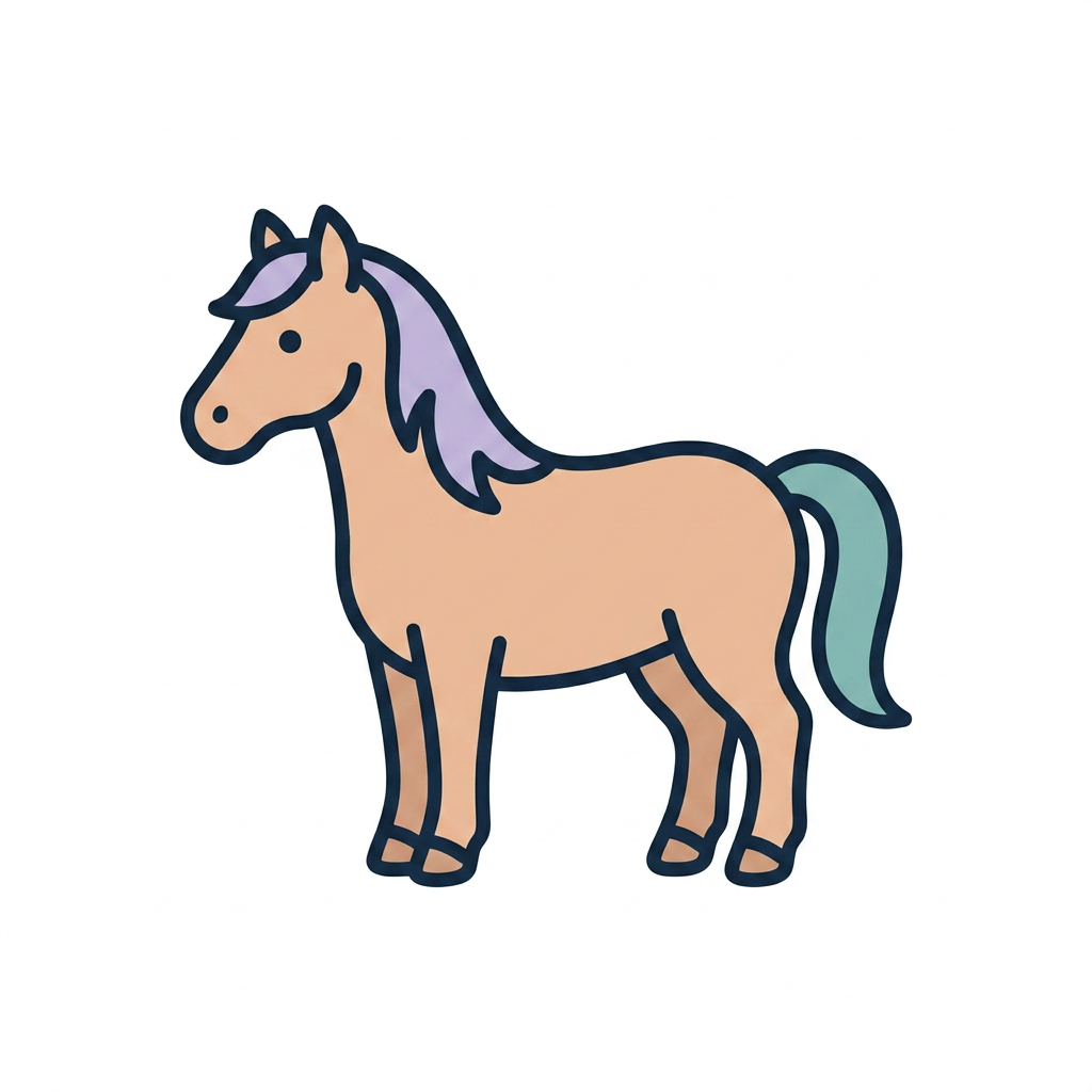 AI Design for Создай очень простую и понятную картинку-символ 🐎 Horses для детей и взрослых с аутизмом. Без каких либо добавлений вокруг символа. Символ должен передавать одно действие, предмет или эмоцию без лишних деталей и фона. Сделай белый фон. Сделай этот символ - 🐎 на основе примера.
Требования:
Минималистичный стиль.
Используй легкие разные цвета.
Один символ на картинку.
Высокий контраст.
Без текста и подписей.
Чёткие контуры и простые формы.
Дружелюбный, спокойный визуальный стиль.
Размер и композиция одинаковы для всех символов.
