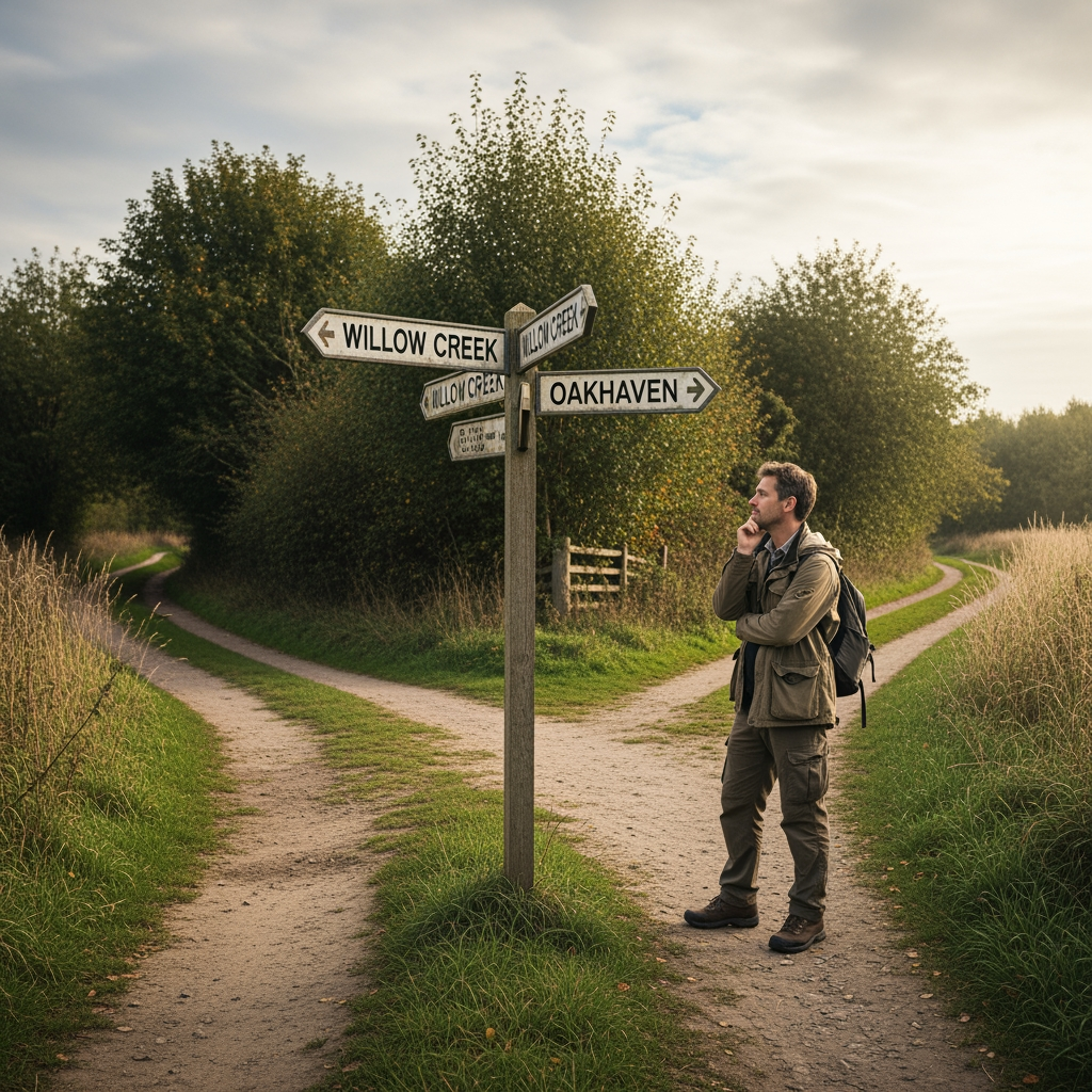 AI Design for a man standing in a junction debating where to go