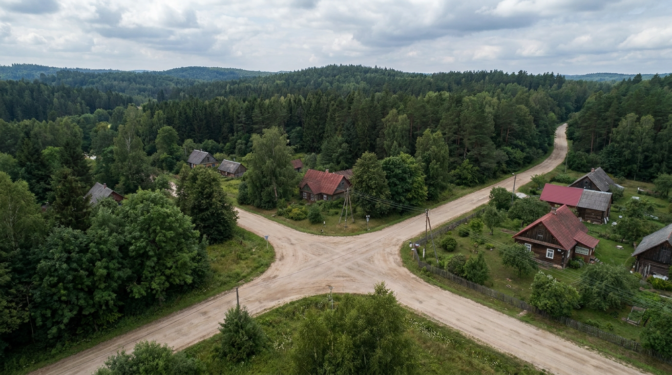 AI Design for add two more roads departing from the junction, add forest and few houses