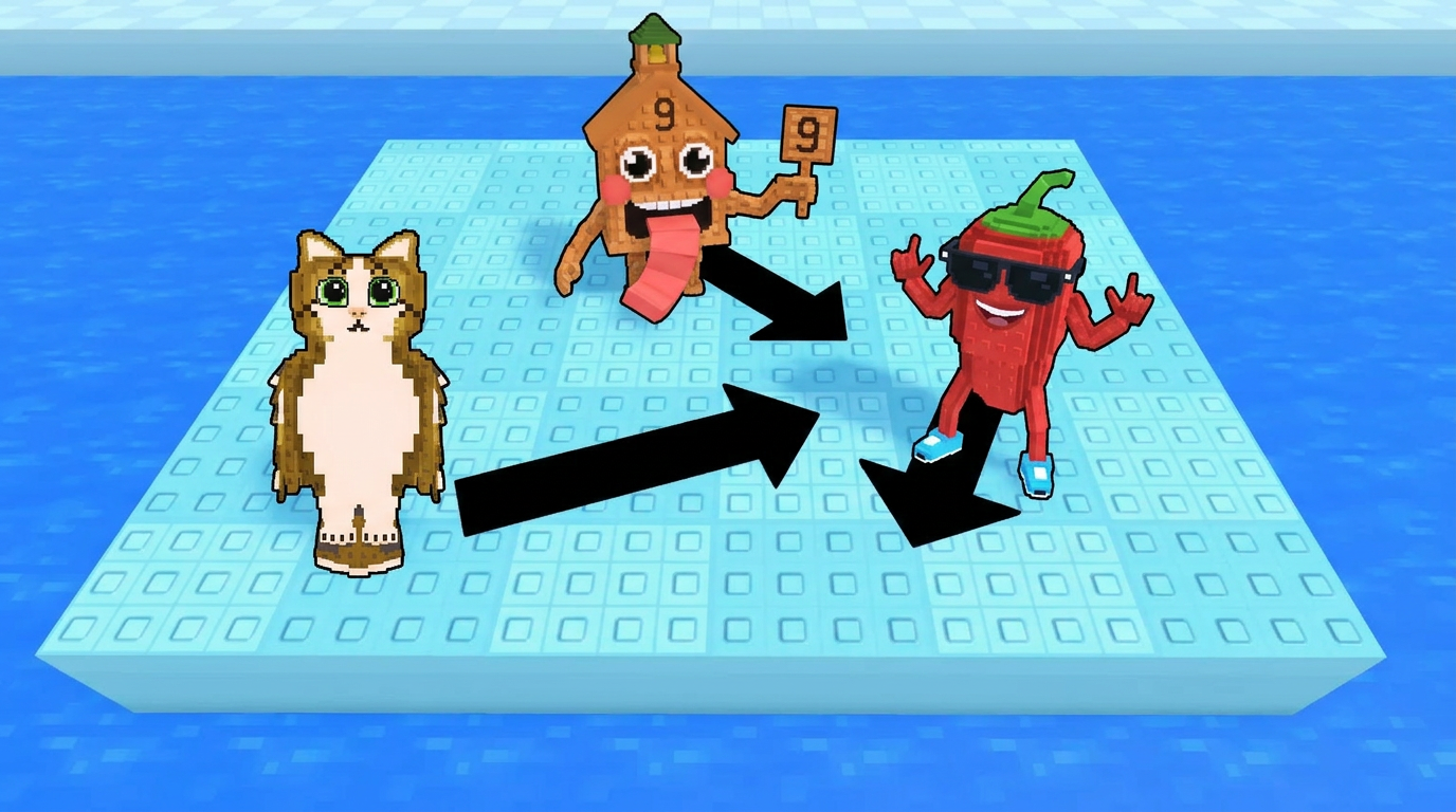 AI Design for replace the penguins with these three characters ensure that all arrows have the color black and change this to the water texture dont distort the water visuals completely replace the penguins dont leave remnents of their visuals behind