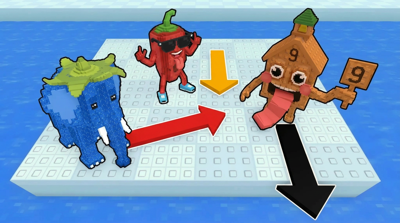 AI Design for make the arrow for the elephant red and move the chilli backwards a little and dont make the chillis arrow go into its chest it should be on the ground just like everyone elses
