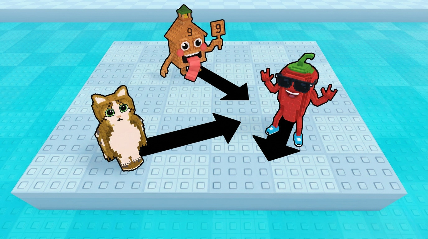 AI Design for replace the penguins with these three characters ensure that all arrows have the color black and change this to the water texture dont distort the water visuals completely replace the penguins dont leave remnents of their visuals behind
