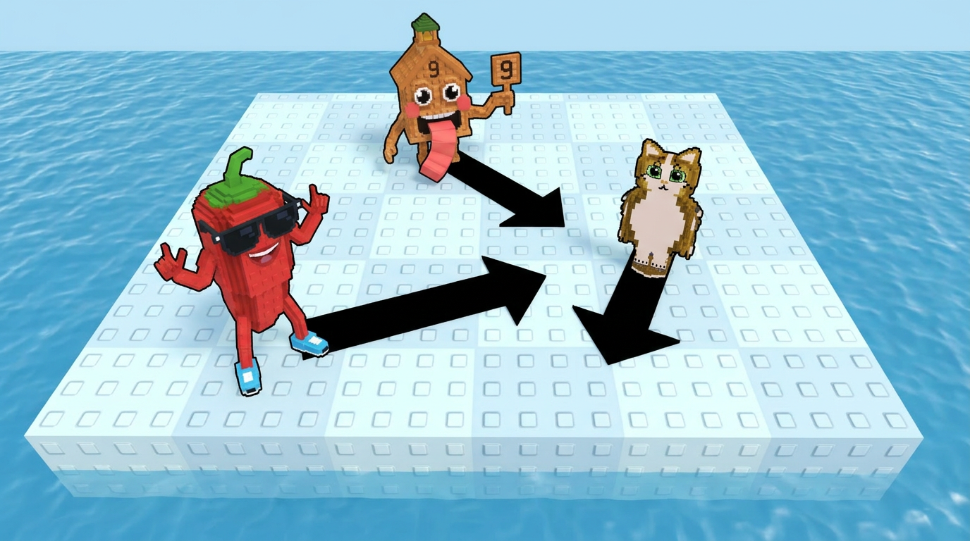 AI Design for replace the penguins with these three characters ensure that all arrows have the color black and change this to the water texture dont distort the water visuals completely replace the penguins dont leave remnents of their visuals behind