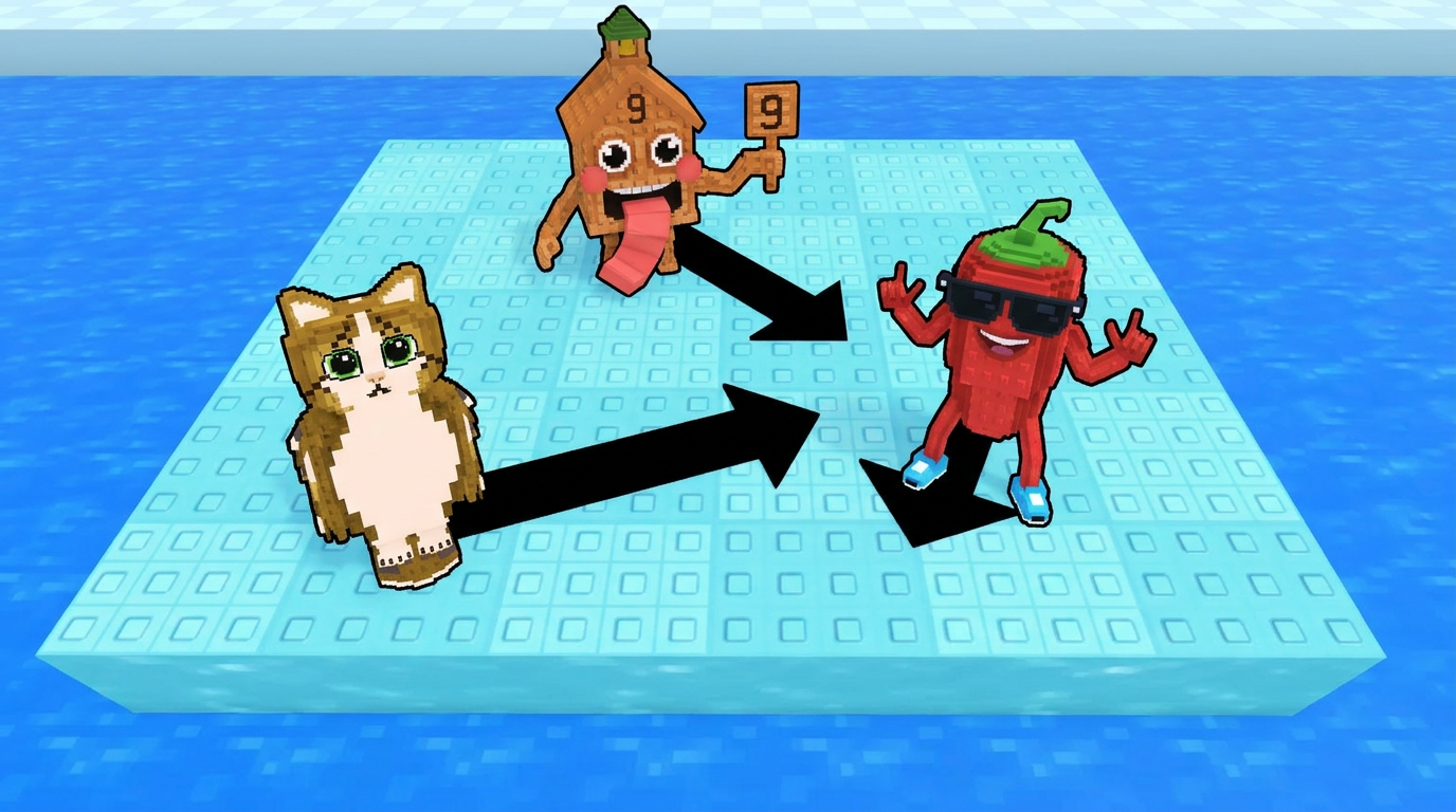 AI Design for replace the penguins with these three characters ensure that all arrows have the color black and change this to the water texture dont distort the water visuals completely replace the penguins dont leave remnents of their visuals behind