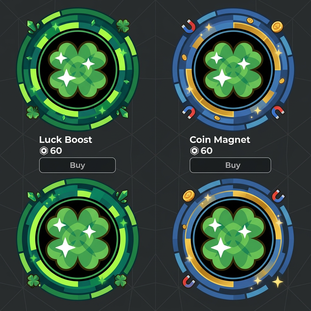 Create a custom circular-themed background for this Roblox gamepass icon. Do not change the icon itself in any way. The background should be simple, cartoonish, and modular so the same overall theme can be reused across other gamepasses, regardless of their color or shape. Make the background feel custom and visually connected as part of a shared gamepass set, with a consistent theme that can span across all gamepasses. Avoid making it feel generic, boring, or bland. use these sets as examples of clear themes across all gamepasses: