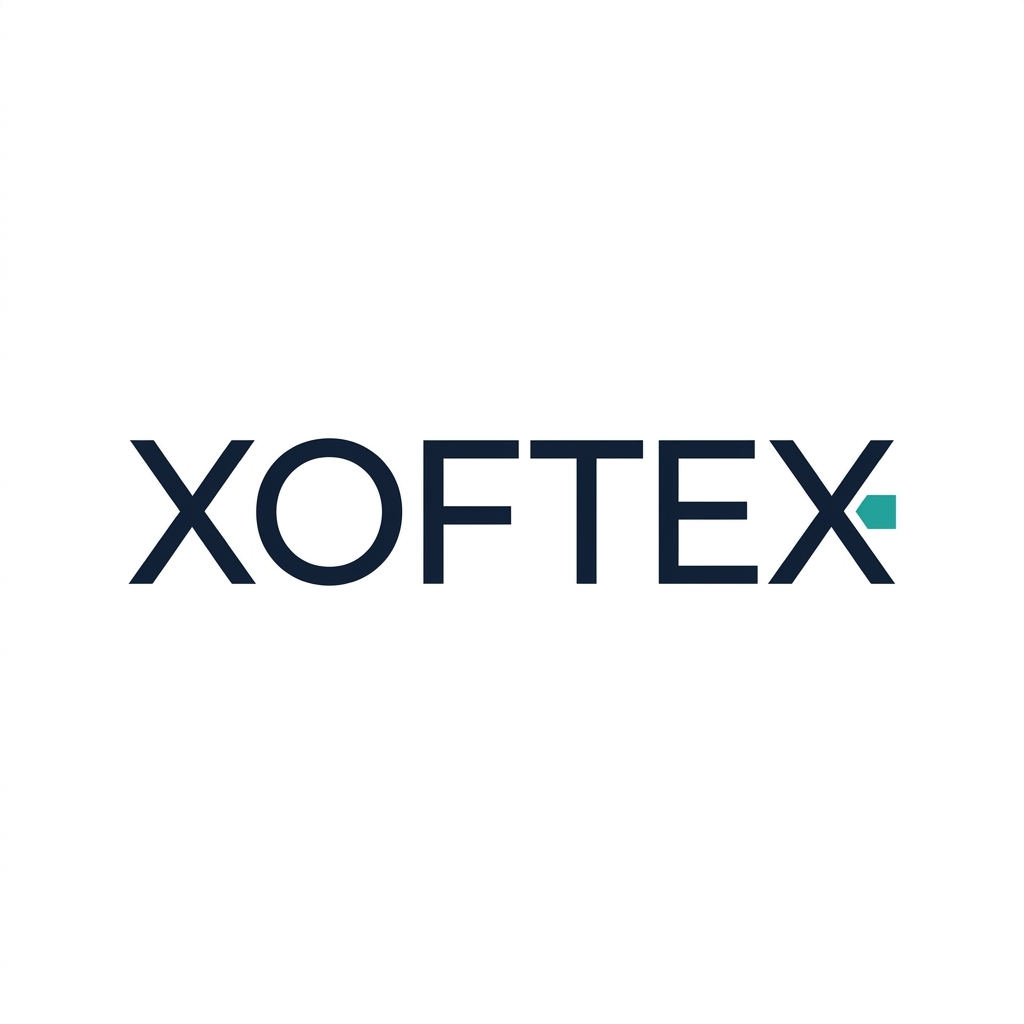 AI Design for Create a clean corporate logo for XOFTEX using a simple modern sans-serif wordmark. Keep the word XOFTEX almost completely normal and professional, but introduce one tiny distinctive technology-related accent integrated into the typography — a small square, dot, short line or geometric cut. The detail should feel intentional and proprietary, not decorative. Inspired by the restraint of major global technology brands. Minimal flat vector, dark navy or black with one teal accent, white background, excellent spacing, timeless corporate identity, no large symbol, no AI brain, no circuits, no gradients, no 3D.