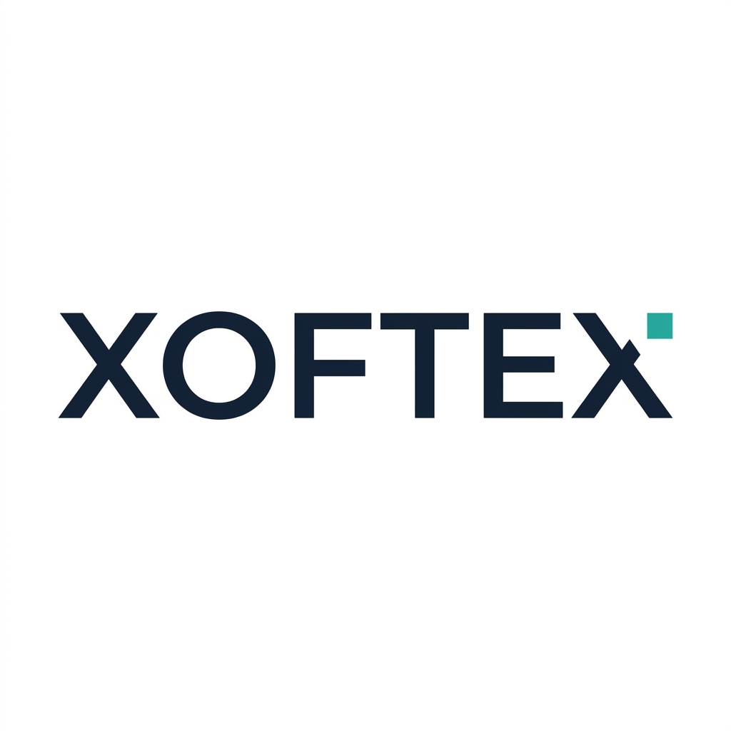 AI Design for Create a clean corporate logo for XOFTEX using a simple modern sans-serif wordmark. Keep the word XOFTEX almost completely normal and professional, but introduce one tiny distinctive technology-related accent integrated into the typography — a small square, dot, short line or geometric cut. The detail should feel intentional and proprietary, not decorative. Inspired by the restraint of major global technology brands. Minimal flat vector, dark navy or black with one teal accent, white background, excellent spacing, timeless corporate identity, no large symbol, no AI brain, no circuits, no gradients, no 3D.