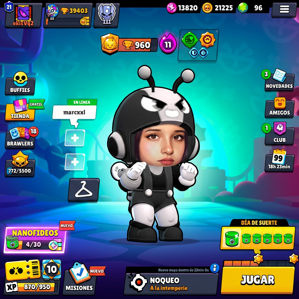 AI Design for cambia la cara del personaje de la imagen 1, por la cara de la chica d ela imagen 2