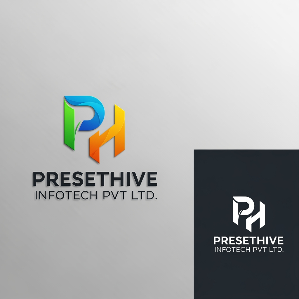 AI Design for the logo should be like the logo representing the company name PresetHive Infotech Pvt Ltd Also provide colored and white logo