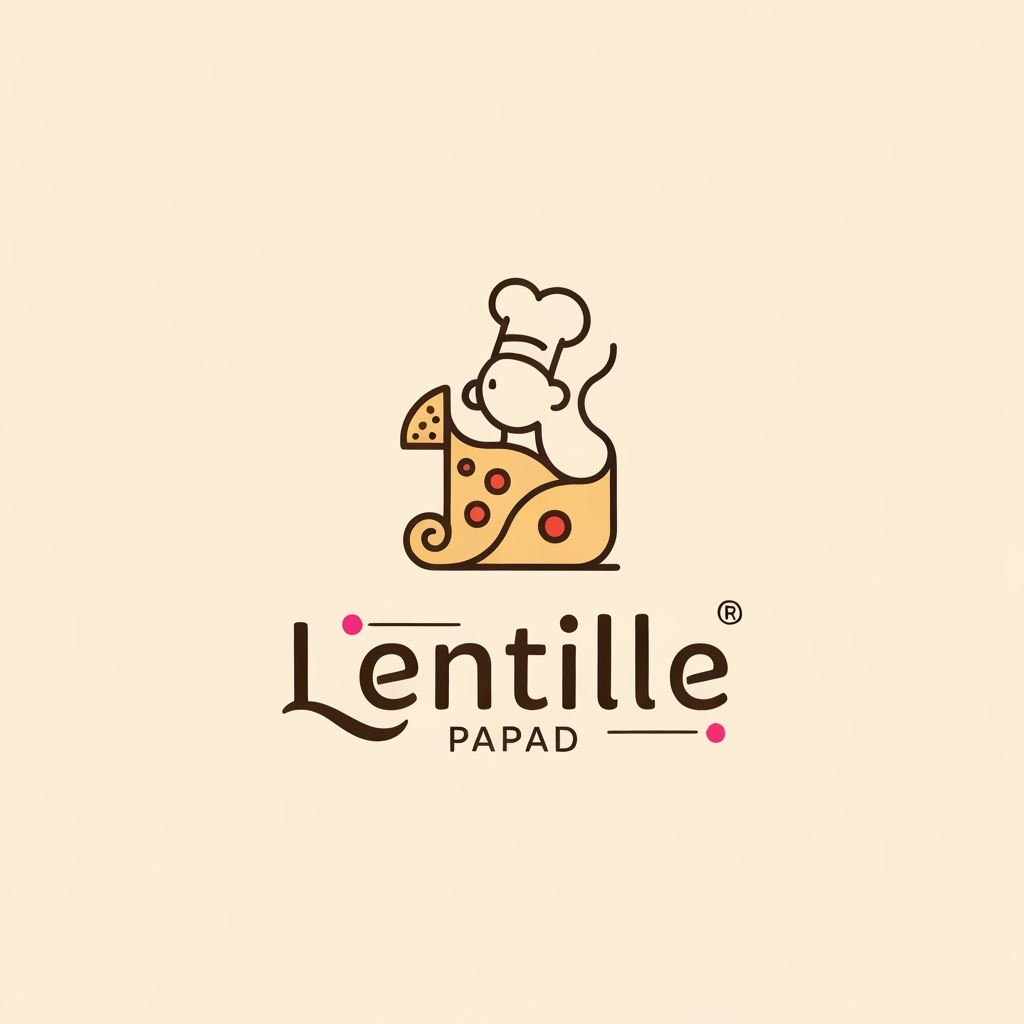 Logo Prompt — Lentille Papad
Design a premium yet playful logo for a papad brand named “Lentille” inspired by modern Indian minimalism and traditional handcrafted aesthetics. The logo should feel iconic, elegant, and globally premium while still deeply rooted in India.
Create a stylized monogram/icon similar to luxury Indian heritage brands — using flowing geometric lines that subtly form:
a papad rolling shape,
lentils/pulses,
and a feminine Indian-inspired abstract figure or artisan silhouette.
The structure should feel like a clever single-line emblem with balanced negative space, inspired by contemporary Indian branding and minimal Devanagari calligraphy.
Typography:
Use a custom wordmark combining English + subtle Devanagari influence.
“Lentille” should have elegant curves inspired by देवनागरी script, with soft rounded terminals and handcrafted rhythm.
Avoid overly traditional fonts; keep it modern, editorial, and export-quality.
Include small Indian typographic cues like matra-inspired line flow or curved Hindi-style stroke endings.
Color Palette:
Bright Indian luxury palette:
vibrant pink,
fresh leaf green,
warm turmeric beige,
optional vermillion red accents.
Flat vector style with clean lines and minimal gradients.
Style:
Minimal vector logo,
Indian luxury branding,
artisanal yet contemporary,
sophisticated packaging aesthetic,
suitable for embossing, packaging, export branding, stamps, and signage.
Mood Keywords:
Modern India, handcrafted elegance, gourmet papad, feminine geometry, Indian editorial design, premium ethnic minimalism, cultural sophistication, clean vector identity.
Background:
Soft warm off-white or muted beige.
Avoid:
Generic food clipart, chef hats, cartoon papads, overly rustic visuals, heavy typography, crowded compositions.