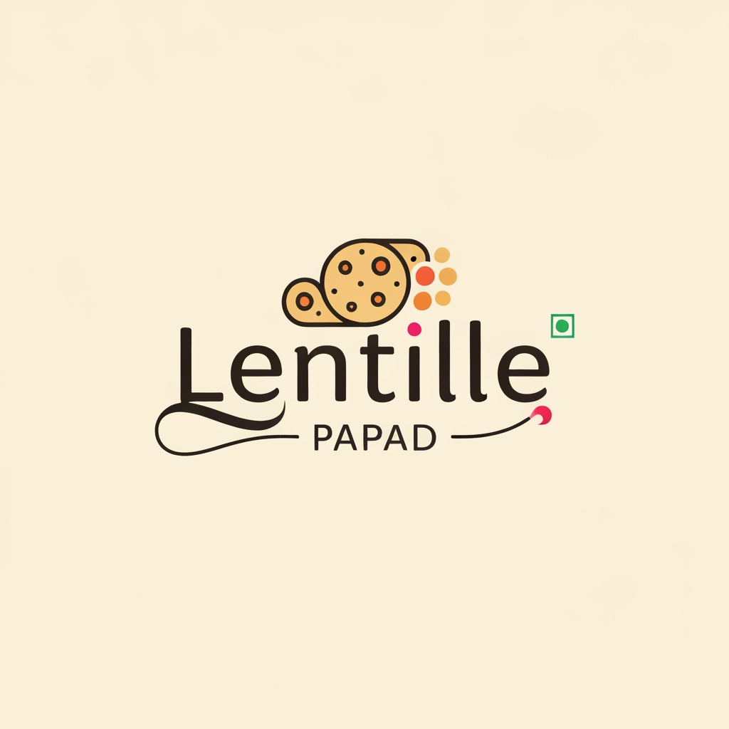 Logo Prompt — Lentille Papad
Design a premium yet playful logo for a papad brand named “Lentille” inspired by modern Indian minimalism and traditional handcrafted aesthetics. The logo should feel iconic, elegant, and globally premium while still deeply rooted in India.
Create a stylized monogram/icon similar to luxury Indian heritage brands — using flowing geometric lines that subtly form:
a papad rolling shape,
lentils/pulses,
inspired by contemporary Indian branding and minimal Devanagari calligraphy.
Typography:
Use a custom wordmark combining English + subtle Devanagari influence.
“Lentille” should have elegant curves inspired by देवनागरी script, with soft rounded terminals and handcrafted rhythm.
Avoid overly traditional fonts; keep it modern, editorial, and export-quality.
Include small Indian typographic cues like matra-inspired line flow or curved Hindi-style stroke endings.
Color Palette:
Bright Indian luxury palette:
vibrant pink,
fresh leaf green,
warm turmeric beige,
optional vermillion red accents.
Flat vector style with clean lines and minimal gradients.
Style:
Minimal vector logo,
Indian luxury branding,
artisanal yet contemporary,
sophisticated packaging aesthetic,
suitable for embossing, packaging, export branding, stamps, and signage.
Mood Keywords:
Modern India, handcrafted elegance, gourmet papad, feminine geometry, Indian editorial design, premium ethnic minimalism, cultural sophistication, clean vector identity.
Background:
Soft warm off-white or muted beige.
Avoid:
Generic food clipart, chef hats, cartoon papads, overly rustic visuals, heavy typography, crowded compositions.