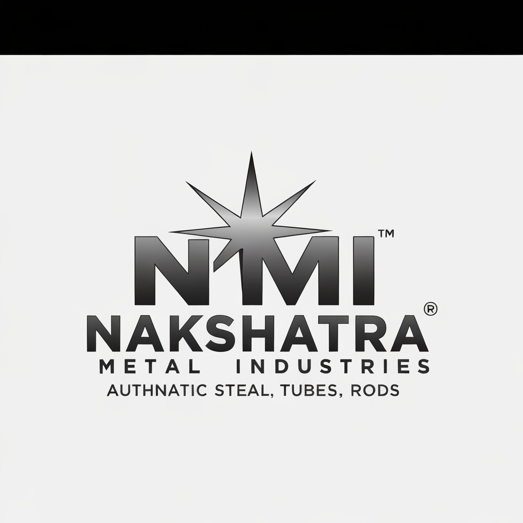 AI Design for generate a logo with an NMI icon called Nakshatra metal industries a brand that sells authetic creftified Stainless Steel Pipes, Tubes, Rods,