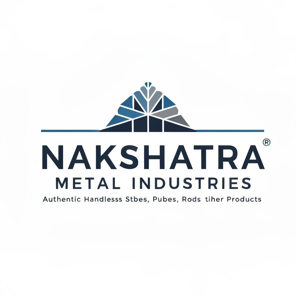 AI Design for generate a logo called Nakshatra metal industries a brand that sells authetic creftified Stainless Steel Pipes, Tubes, Rods, keep it sleek grand minimal