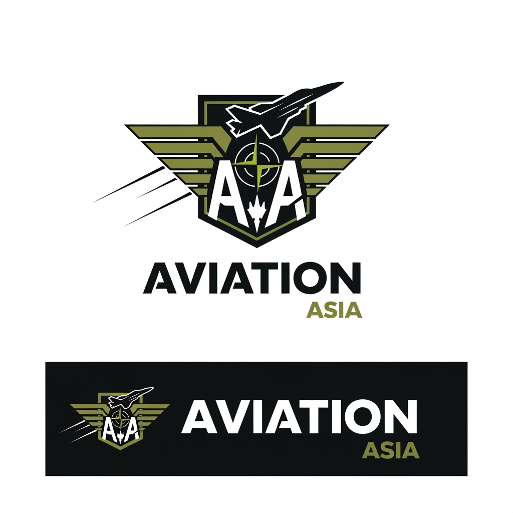 Create a bold, premium, military-inspired logo for a merchandise brand named “ Aviation” that specializes in defence-force-themed products such as tactical T-shirts, coffee mugs, beer mugs, morale patches, stickers, caps, and military collectibles.

The logo should feel powerful, disciplined, elite, and modern while maintaining a clean commercial look suitable for branding across apparel, packaging, embroidered patches, and social media.

Style Direction:

Modern military aesthetic with premium tactical branding feel
Strong geometric construction with sharp edges and confident structure
Masculine and commanding visual identity
Minimal yet iconic enough to work as a standalone emblem
Inspired by aviation squadron insignias, air force patches, tactical unit symbols, military badges, and fighter jet symbolism
Avoid overly complex illustrations or cartoon-style military graphics

Icon Ideas (choose or combine creatively):

Abstract aircraft wing formation
Stylized fighter jet silhouette
Tactical shield emblem
Aviation compass / radar element
Military chevrons or squadron-inspired badge
Monogram using “A” or “AA” integrated into an aviation-inspired symbol
Eagle-inspired angular wing shapes
Patch-ready circular or triangular emblem structure

Typography:

Bold modern sans-serif or military stencil-inspired typography
Custom lettering preferred
Strong spacing and balanced hierarchy
“ASIA” can be emphasized more than “Aviation”

Color Palette Suggestions:

Matte black
Olive green
Military sand / desert beige
Gunmetal grey
Deep navy
White accents
Optional muted orange or tactical yellow highlight

Design Requirements:

Must work on embroidered patches and merchandise printing
Should look strong in monochrome
Create both emblem version and horizontal logo version
Avoid generic clipart-style wings or stock military symbols
Premium tactical brand vibe similar to elite military apparel brands

Overall Mood:
Elite • Tactical • Aviation-focused • Rugged • Patriotic • Modern • Squadron-grade branding • Merchandise-ready