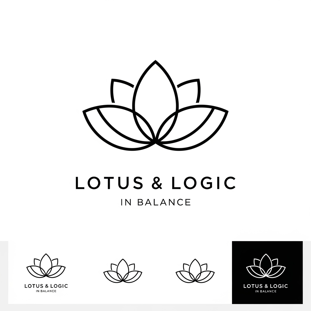 AI Design for # LOTUS & LOGIC — Premium Logo Design Prompt
**Design a timeless luxury logo for a premium thinking systems brand named "Lotus & Logic" with the tagline "In Balance."**
The brand creates reusable notebooks, planners, journals, and productivity tools that help people think clearly, organize intentionally, and live with balance. The logo should represent clarity, intelligence, mindfulness, and personal growth rather than stationery.
## Logo Concept
Create a **minimal geometric lotus** composed of **three perfectly symmetrical petals**.
Each petal carries symbolic meaning:
* **Left Petal:** Logic — structure, systems, planning, discipline, rational thinking.
* **Center Petal:** Balance — harmony, mindfulness, presence, purpose, calm. This is the visual focal point.
* **Right Petal:** Growth — reflection, creativity, transformation, learning, becoming.
The petals should appear to be **gently opening**, symbolizing:
**"A mind unfolding."**
The logo should communicate clarity emerging through thoughtful reflection.
## Design Direction
The symbol must feel:
* Minimal
* Architectural
* Premium
* Luxurious
* Timeless
* Intelligent
* Balanced
* Calm
* Sophisticated
* Gender-neutral
Avoid making it resemble a decorative flower. It should feel like an iconic brand mark rather than botanical artwork.
## Visual Language
Blend inspiration from:
* Japanese minimalism
* Scandinavian simplicity
* Luxury editorial branding
* Sacred geometry
* Architectural precision
* Indian philosophy
* Modern premium identity systems
The geometry should feel mathematically balanced with perfect symmetry and harmonious proportions.
## Construction
* Three-petal lotus only
* Clean geometric curves
* Uniform stroke weight (or refined solid form)
* Perfect symmetry
* Large negative space
* Strong silhouette
* Excellent scalability
* Instantly recognizable at favicon size
* No unnecessary decorative elements
The logo should be suitable for:
* Embossing
* Debossing
* Foil stamping
* Letterpress
* Laser engraving
* Packaging
* Notebook covers
* App icons
* Wax seals
* Business cards
* Premium stationery
## Color Direction
Primary palette:
* Deep Forest Green
* Champagne Gold
* Ivory
* Black
Secondary palette:
* Warm Beige
* Stone Grey
* Deep Burgundy (special editions)
Generate primarily in black on a white background, ensuring the logo remains effective in monochrome before applying color.
## Typography
Pair the symbol with an elegant, high-end editorial serif wordmark.
Characteristics:
* Refined
* Minimal
* Luxurious
* Readable
* Well-spaced
* Not overly decorative
The typography should complement—not compete with—the lotus symbol.
Place the tagline **"In Balance"** beneath the wordmark with generous spacing in a refined small-cap or light serif style.
## Overall Feeling
The final identity should feel like a cross between:
* A luxury publishing house
* A premium design studio
* A timeless philosophy brand
* A high-end lifestyle company
* A modern productivity system
It should evoke calm intelligence, intentional living, and quiet confidence.
## Negative Prompt
Avoid:
* Decorative floral illustrations
* Mandala patterns
* Yoga clichés
* Spiritual clip art
* Gradient-heavy effects
* Cartoon styling
* Feminine-only aesthetics
* Thin fragile strokes
* Busy details
* AI-generated visual artifacts
* Generic lotus icons
* Watercolor effects
* 3D mockups
* Shadows
* Glow
* Complex textures
* Overlapping petals that reduce clarity
* Stock-logo appearance
## Output Requirements
Produce a clean vector-style brand identity with:
* Primary logo
* Icon-only version
* Horizontal lockup
* Vertical lockup
* Black version
* White version
* Monochrome version
* Transparent background
* Flat design
* Crisp edges
* Professional branding presentation
The final mark should be distinctive enough to function as a memorable trademark and remain elegant and relevant decades into the future.
