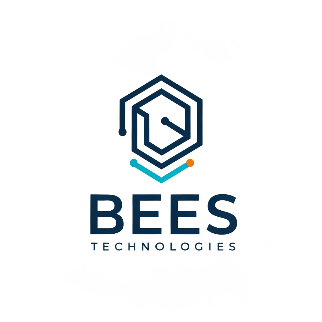 AI Design for "A premium, minimalist logo for an IT company named 'BEES TECHNOLOGIES'. The icon is a geometric, abstract symbol derived from a honeycomb hexagon, using clean lines to suggest network nodes and digital connectivity. The shape subtly incorporates the letter 'B'. Flat, modern, high-end corporate style. Colors: Deep Royal Blue (#0A3D91), Electric Cyan (#00C8FF), and a touch of Golden Honey (#F5B400). Bold, geometric sans-serif typography for 'BEES' with 'TECHNOLOGIES' in a smaller, spaced-out, professional font. White background, vector style, mathematically balanced, grid-based design."