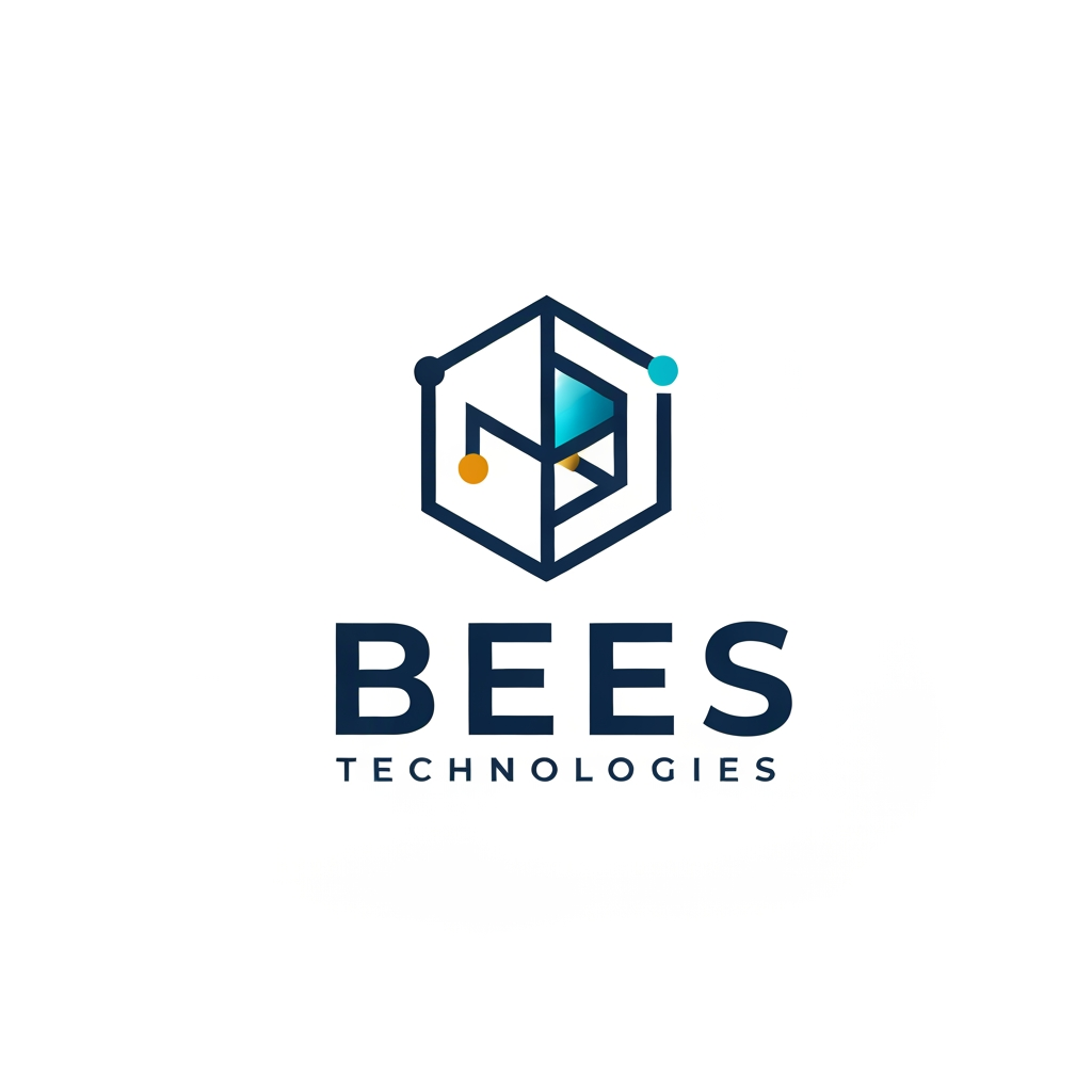 AI Design for "A premium, minimalist logo for an IT company named 'BEES TECHNOLOGIES'. The icon is a geometric, abstract symbol derived from a honeycomb hexagon, using clean lines to suggest network nodes and digital connectivity. The shape subtly incorporates the letter 'B'. Flat, modern, high-end corporate style. Colors: Deep Royal Blue (#0A3D91), Electric Cyan (#00C8FF), and a touch of Golden Honey (#F5B400). Bold, geometric sans-serif typography for 'BEES' with 'TECHNOLOGIES' in a smaller, spaced-out, professional font. White background, vector style, mathematically balanced, grid-based design."