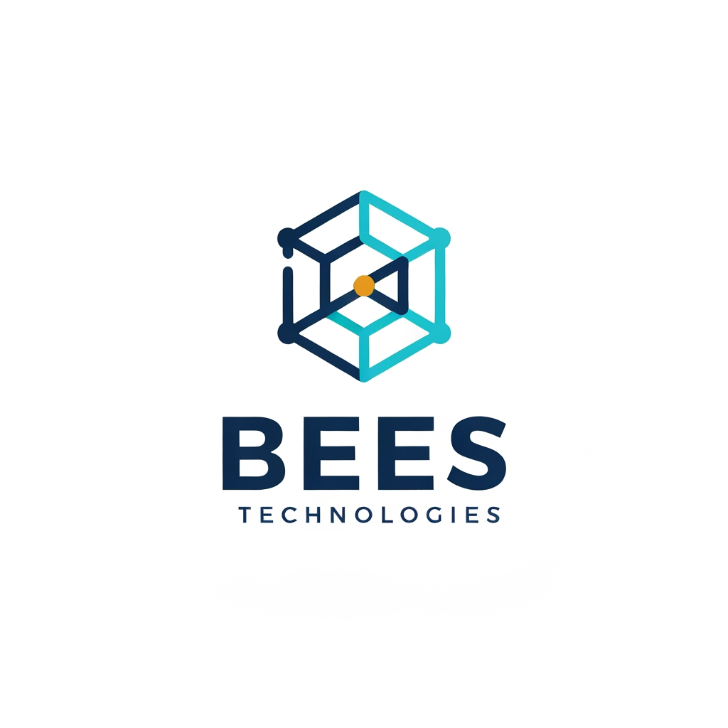 AI Design for "A premium, minimalist logo for an IT company named 'BEES TECHNOLOGIES'. The icon is a geometric, abstract symbol derived from a honeycomb hexagon, using clean lines to suggest network nodes and digital connectivity. The shape subtly incorporates the letter 'B'. Flat, modern, high-end corporate style. Colors: Deep Royal Blue (#0A3D91), Electric Cyan (#00C8FF), and a touch of Golden Honey (#F5B400). Bold, geometric sans-serif typography for 'BEES' with 'TECHNOLOGIES' in a smaller, spaced-out, professional font. White background, vector style, mathematically balanced, grid-based design."