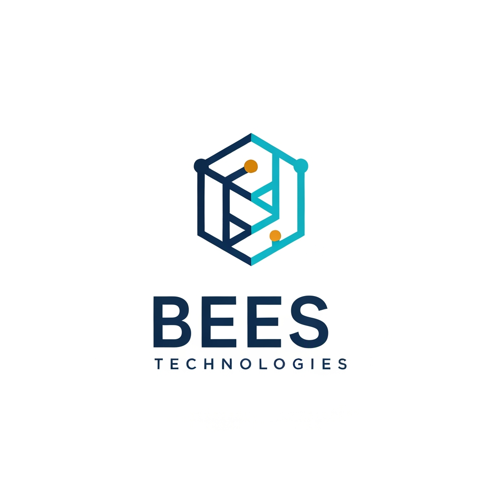 AI Design for "A premium, minimalist logo for an IT company named 'BEES TECHNOLOGIES'. The icon is a geometric, abstract symbol derived from a honeycomb hexagon, using clean lines to suggest network nodes and digital connectivity. The shape subtly incorporates the letter 'B'. Flat, modern, high-end corporate style. Colors: Deep Royal Blue (#0A3D91), Electric Cyan (#00C8FF), and a touch of Golden Honey (#F5B400). Bold, geometric sans-serif typography for 'BEES' with 'TECHNOLOGIES' in a smaller, spaced-out, professional font. White background, vector style, mathematically balanced, grid-based design."