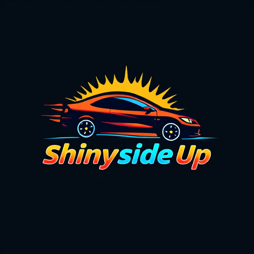 AI Design for design a colorful, fun, and catchy logo for a carwash company named "shiny side up" with its complete name and a car on the logo