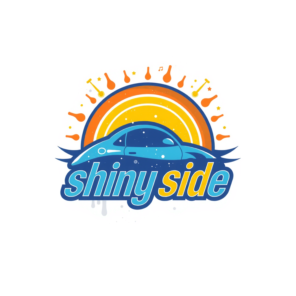 AI Design for design a colorful, fun, and catchy logo for a carwash company named "shiny side up" with its complete name on the logo