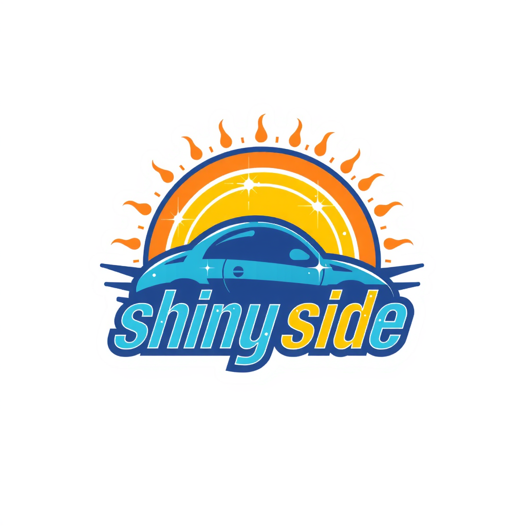 AI Design for design a colorful, fun, and catchy logo for a carwash company named "shiny side up" with its complete name on the logo