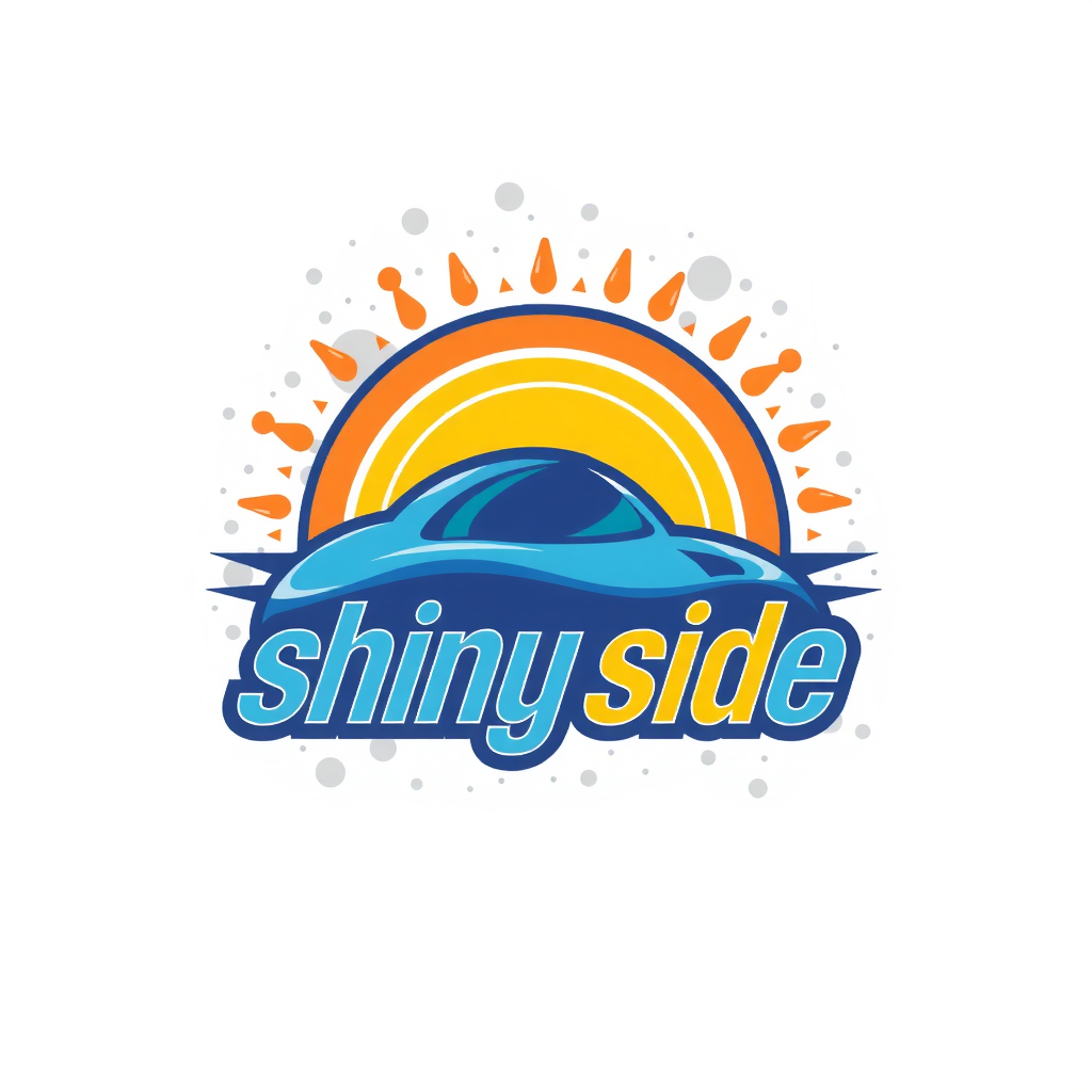 AI Design for design a colorful, fun, and catchy logo for a carwash company named "shiny side up" with its complete name on the logo