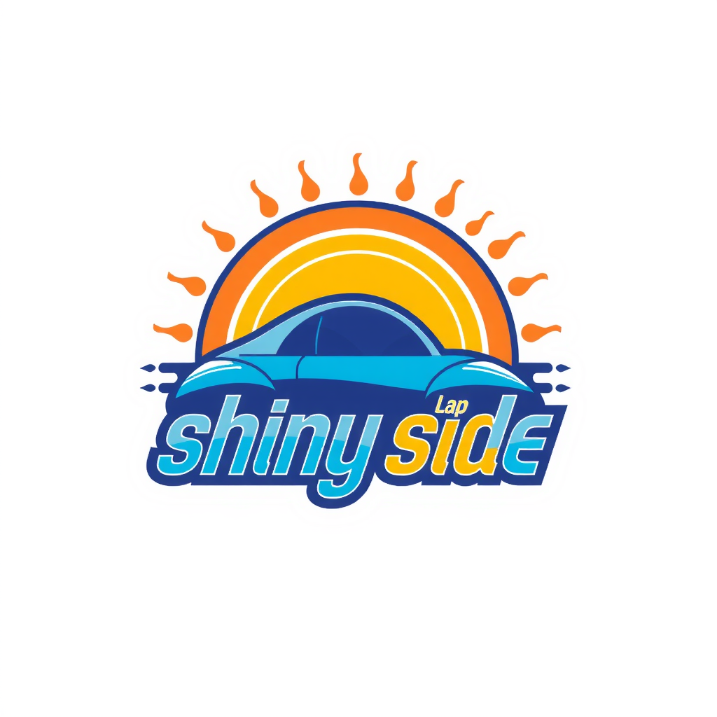 AI Design for design a colorful, fun, and catchy logo for a carwash company named "shiny side up" with its complete name on the logo