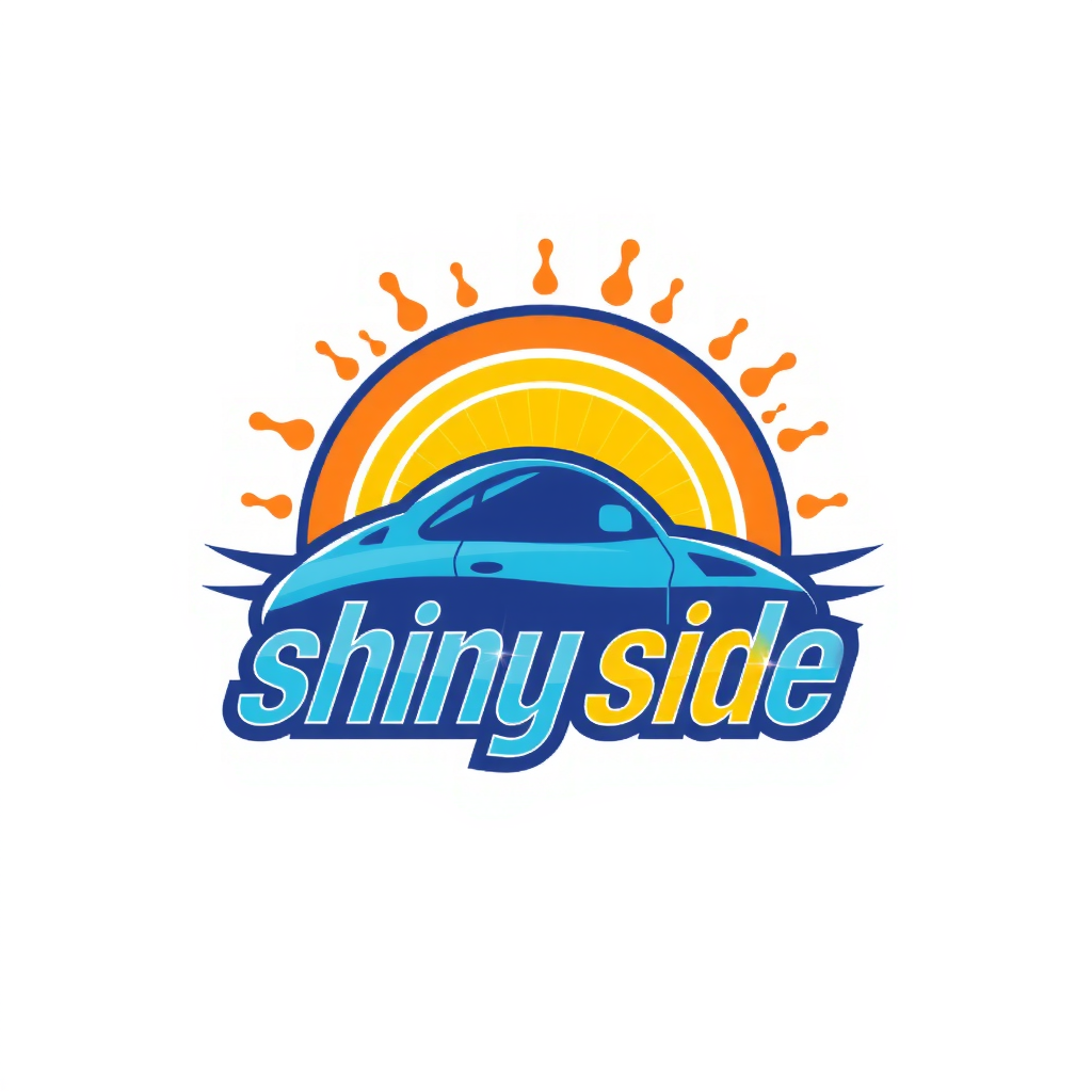 AI Design for design a colorful, fun, and catchy logo for a carwash company named "shiny side up" with its complete name on the logo