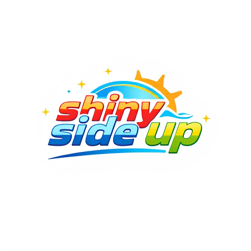 AI Design for design a colorful, fun, and catchy logo for a carwash company named "shiny side up" with its complete name on the logo
