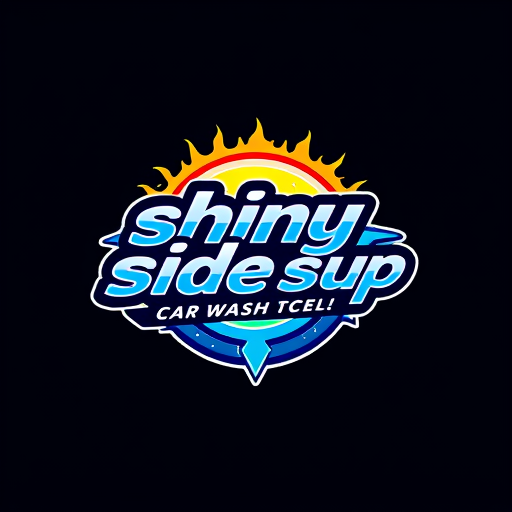 AI Design for design a colorful, fun, and catchy logo for a carwash company named "shiny side up" with its complete name on the logo