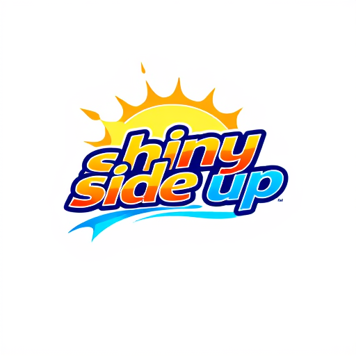 AI Design for design a colorful, fun, and catchy logo for a carwash company named "shiny side up" with its complete name on the logo