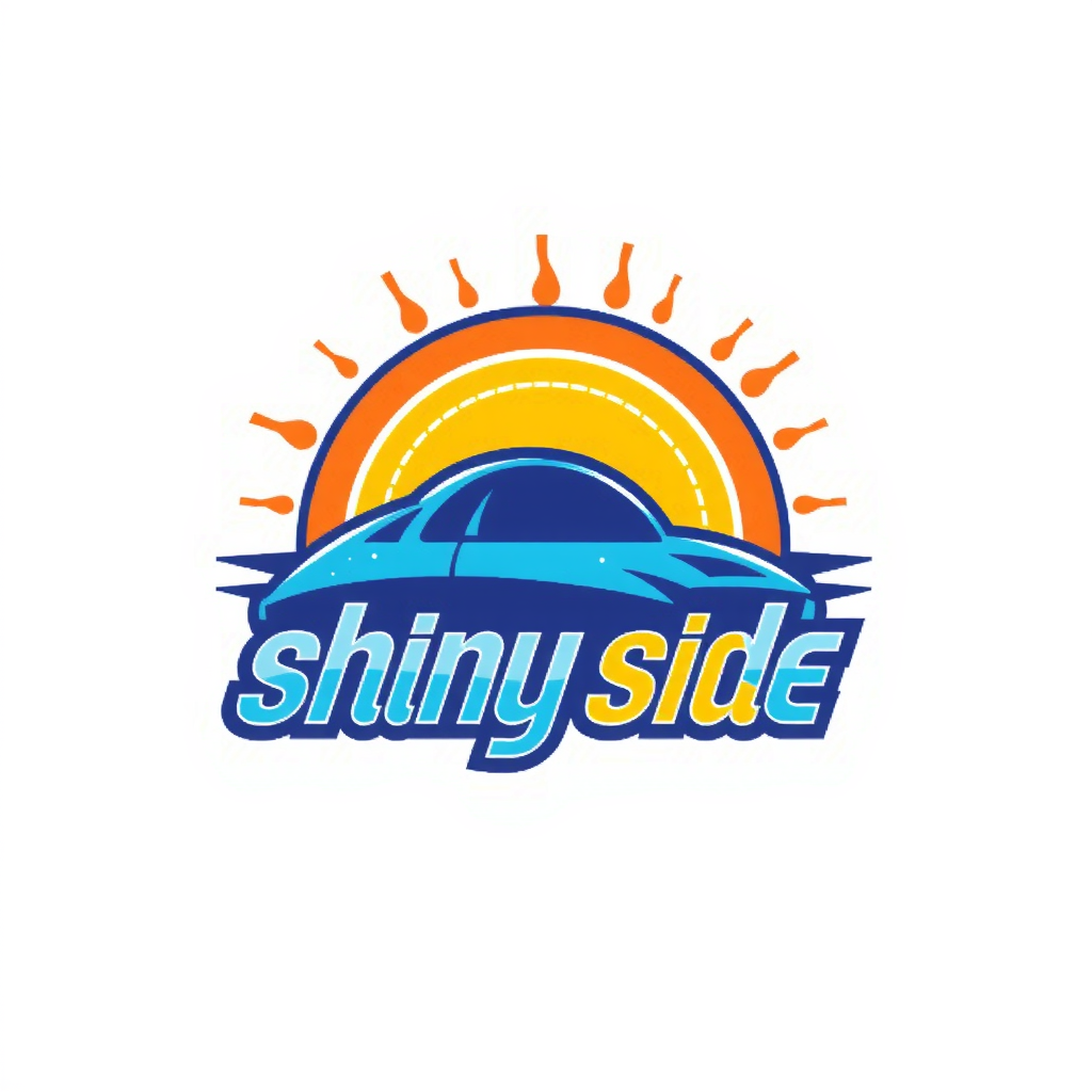 AI Design for design a colorful, fun, and catchy logo for a carwash company named shiny side with its complete name on the logo