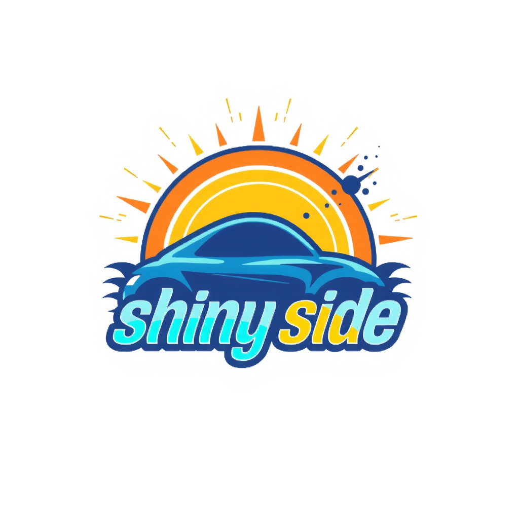 AI Design for design a colorful, fun, and catchy logo for a carwash company named shiny side with its complete name on the logo