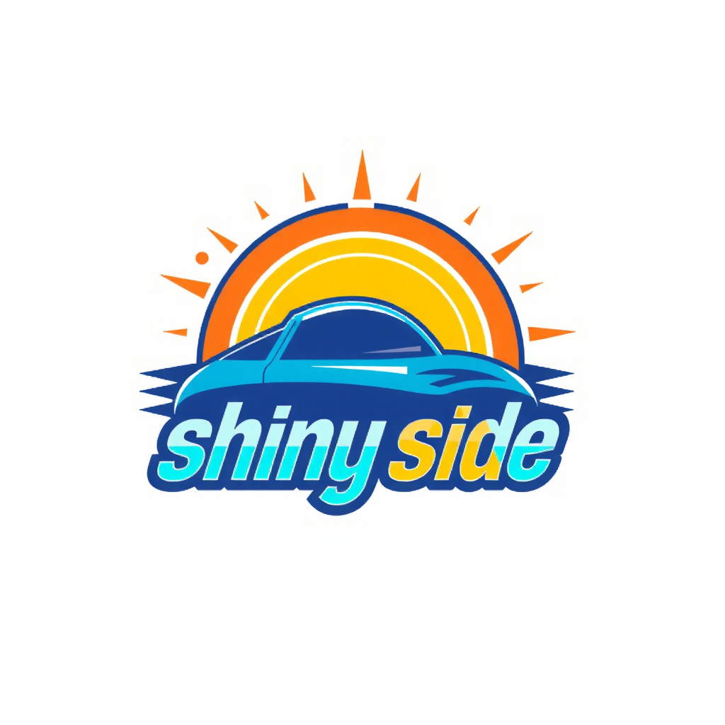 AI Design for design a colorful, fun, and catchy logo for a carwash company named shiny side with its complete name on the logo
