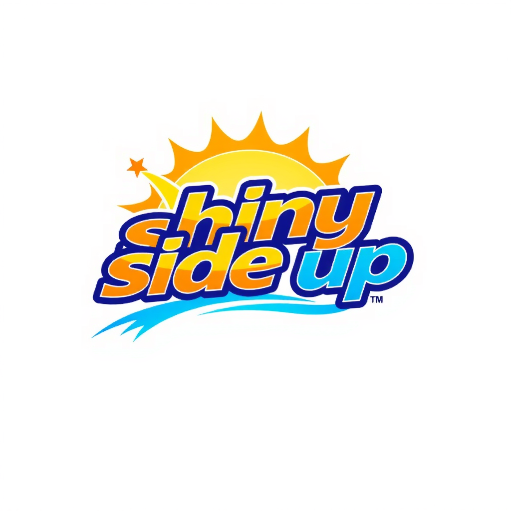 AI Design for design a colorful, fun, and catchy logo for a carwash company named "shiny side up" with its complete name on the logo put a car in it