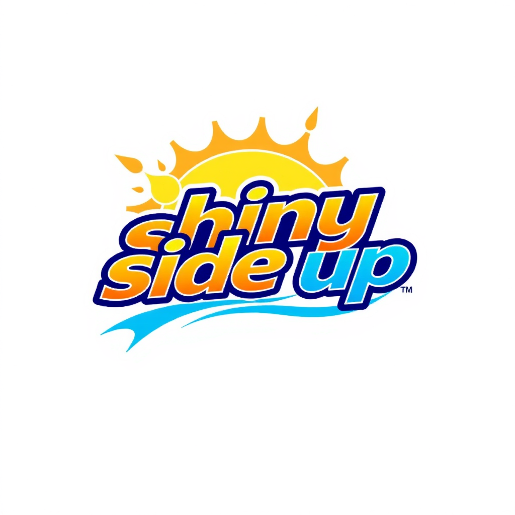 AI Design for design a colorful, fun, and catchy logo for a carwash company named "shiny side up" with its complete name on the logo put a car in it