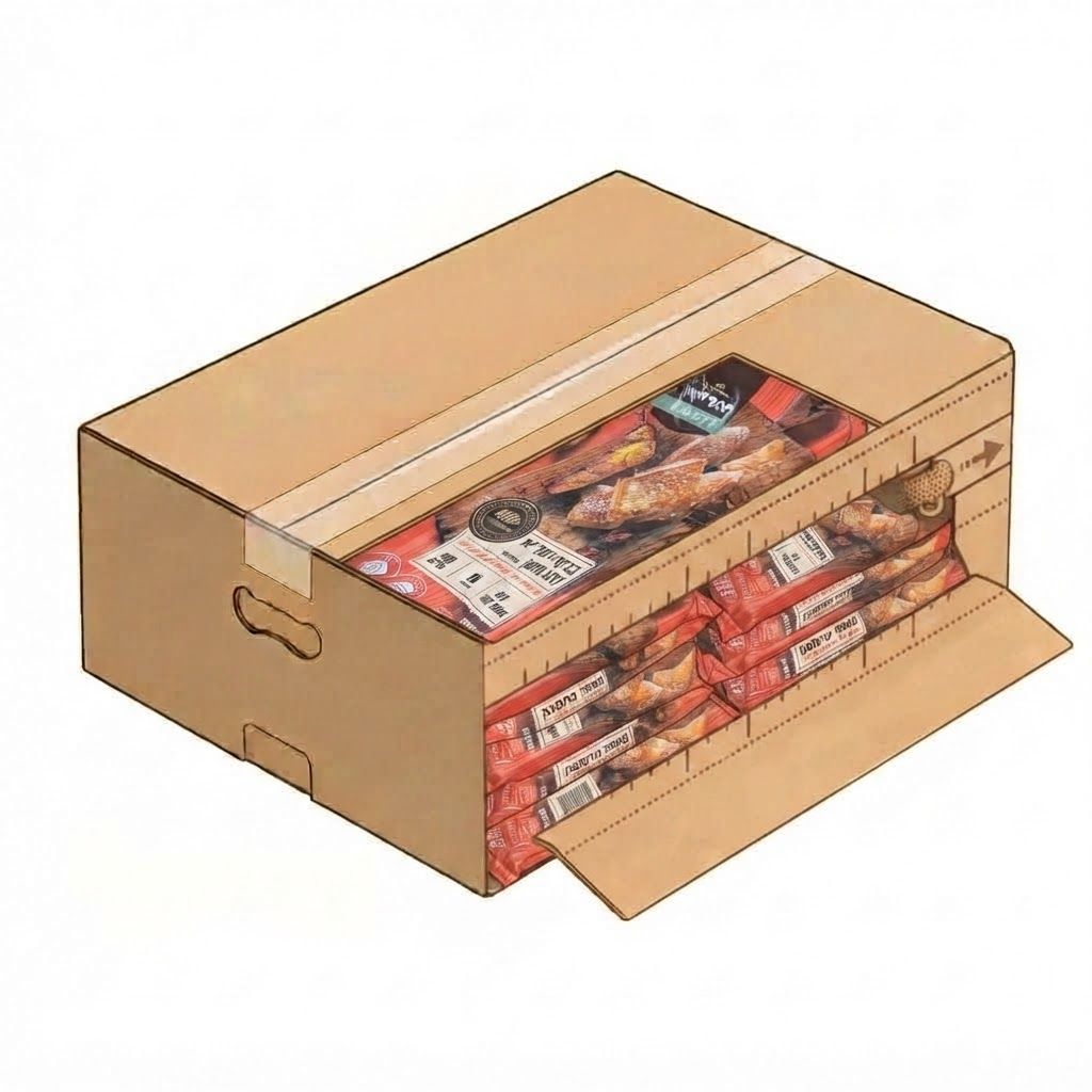 AI Design for replace products with the ones uploded to be seen stacked tight only in the opening