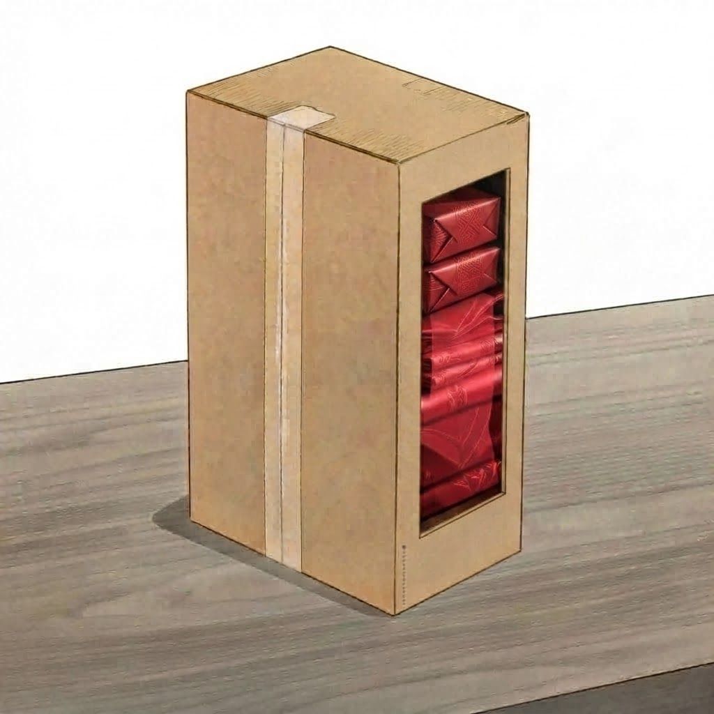 AI Design for The area highlighted in semi-transparent red in this image indicates where to make changes. put previouse red packages on box closely stacked as previously