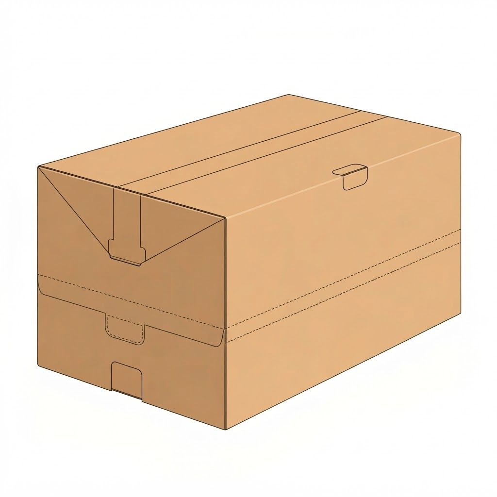 AI Design for template of tear open master carton box' length 40 cm, width 29 cm, hight 14 cm, with with perforated tearing line on the long side