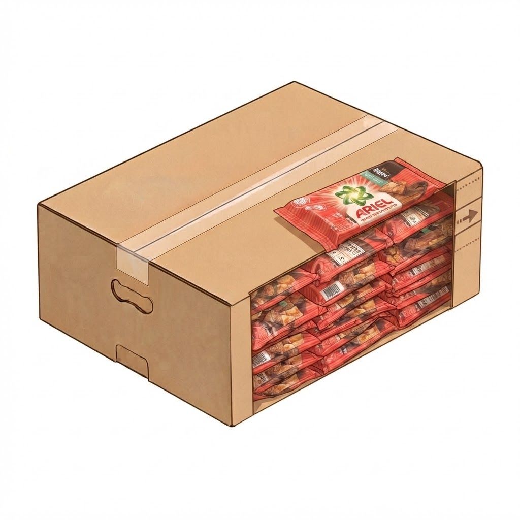 AI Design for make ripped opening nicely rectangular and bigger and show products the same stacked in two stacks