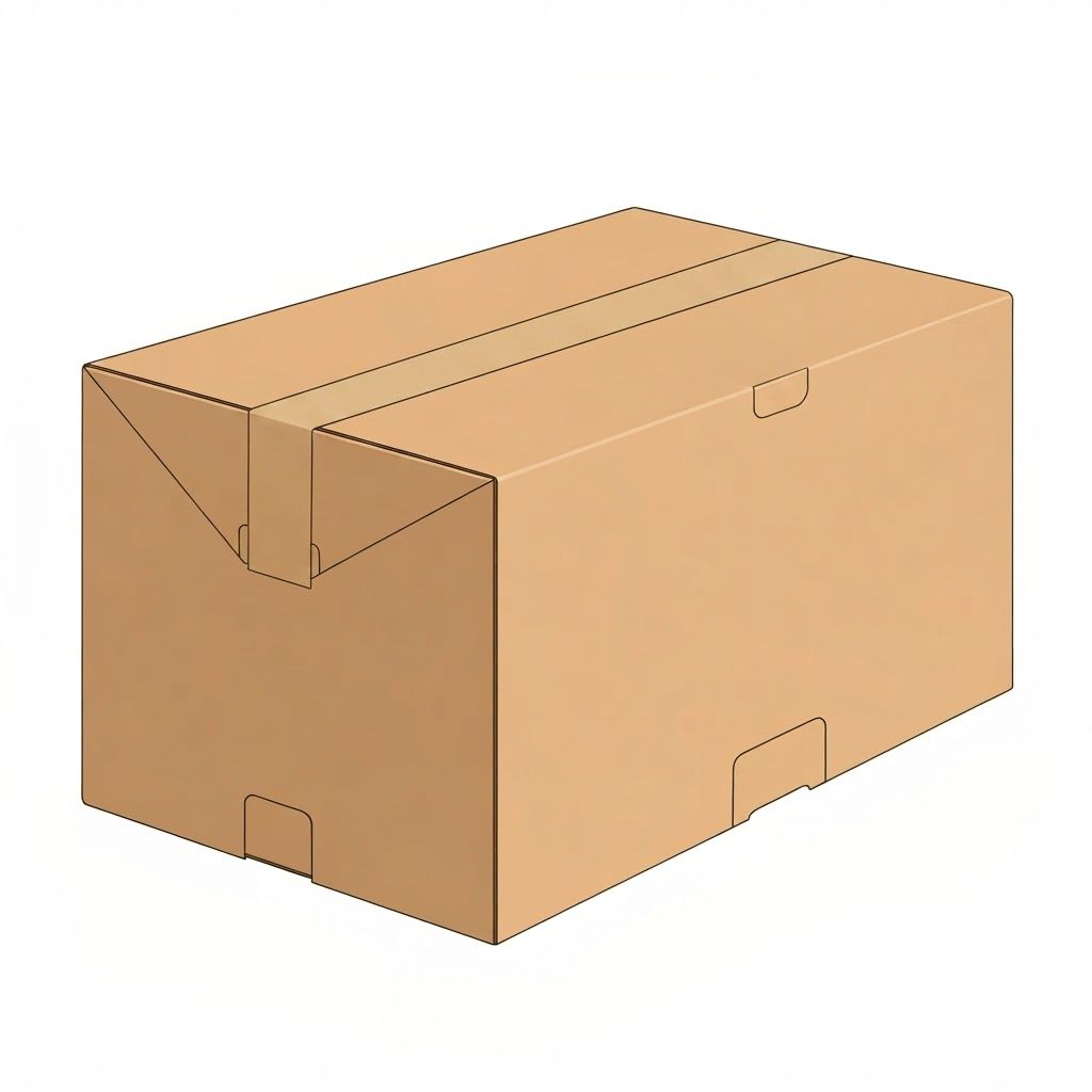 AI Design for template of simple master carton box' length 40 cm, width 29 cm, height 14 cm, closed with tape