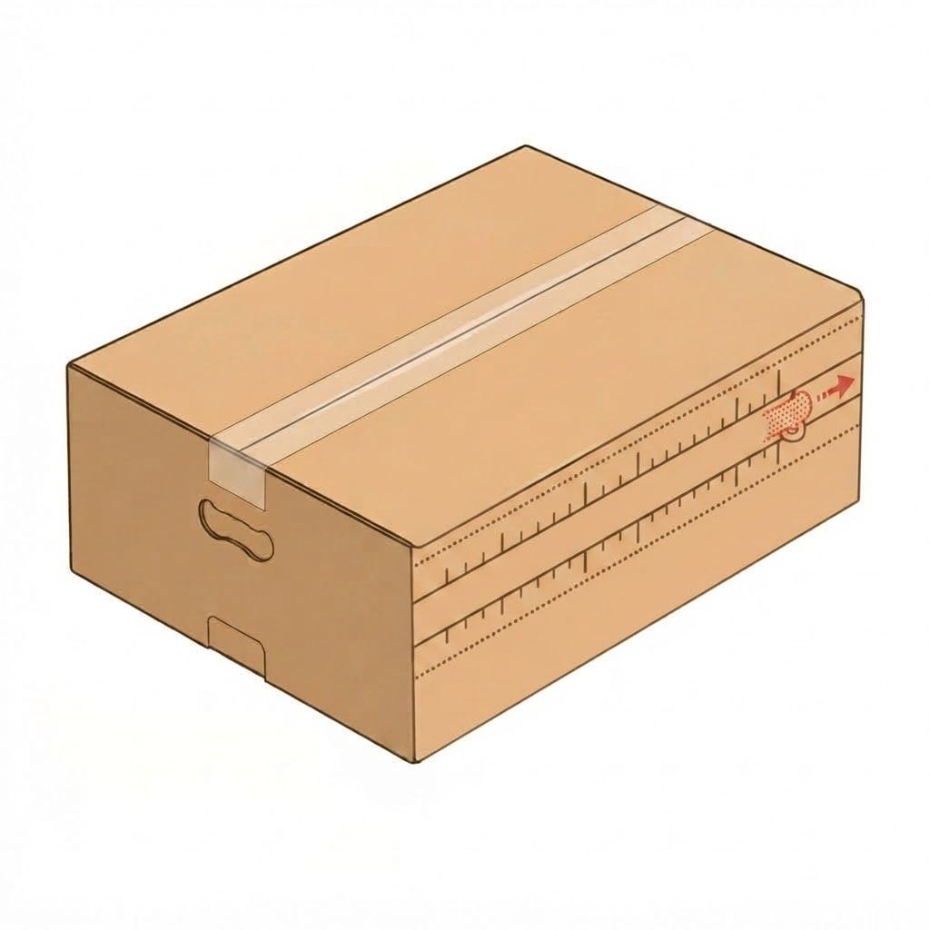 AI Design for The area highlighted in semi-transparent red in this image indicates where to make changes. add perforated rip line for opening side of box