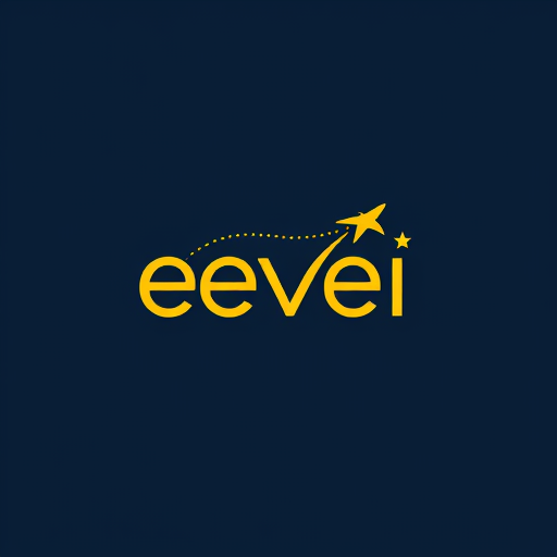 AI Design for create a wtermark using the name êvei and add infinity and airplane with star using yellow fonts and designs